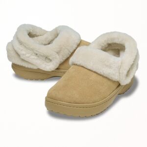 Crocs Classic Tan Vegan Suede Clogs With Fur Linning